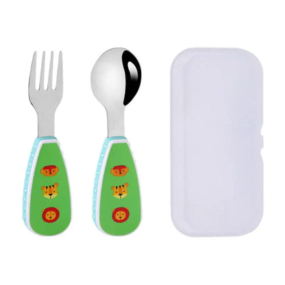 2Pcs Toddler Utensils Cute Toddler Feeding Spoon And Fork Set 304 Steel Cartoon Spoon And Fork Set