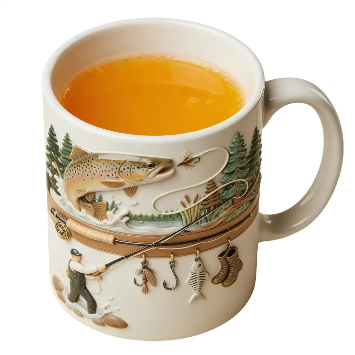 Fishing Mug 350ml Ceramic Funny Novelty Drinkware Fisherman Coffee Mug for Cold Weather Outdoor Fishing Camping Hiking Picnic