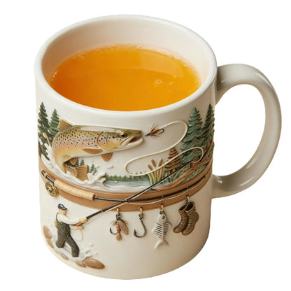Fishing Mug 350ml Ceramic Funny Novelty Drinkware Fisherman Coffee Mug for Cold Weather Outdoor Fishing Camping Hiking Picnic