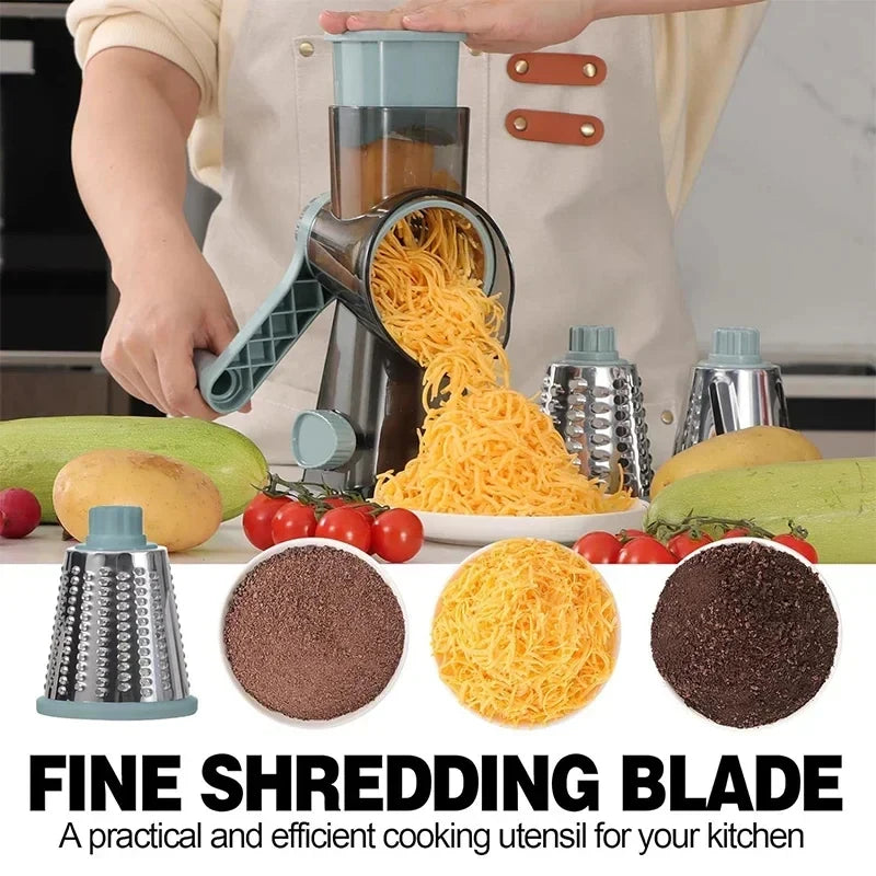 Vegetable Cutter & Slicer Manual Kitchen Cheese Chopper Machine With 3 Sharp Drums Multifunctional Garlic Potato Shredder