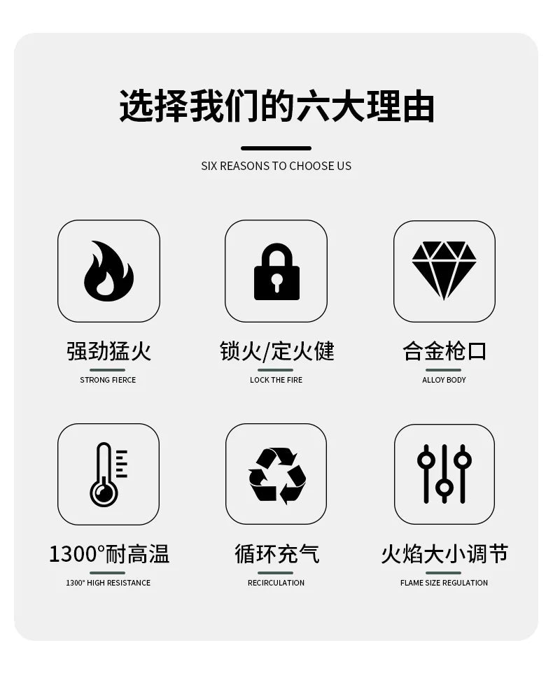 1300° High Power Welding Gun Windproof Turbine Butane Gas Lighter Safety Lock Switch Outdoor BBQ Kitchen Cigar Lighters Smoking