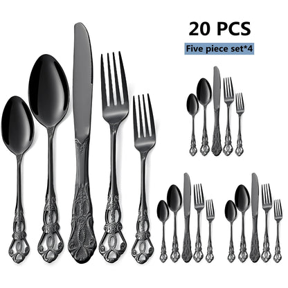 20-40pcs Black/Gold/Silver Dinnerware Set including Knife/Fork/Spoon for Home Restaurant Wedding Party Use