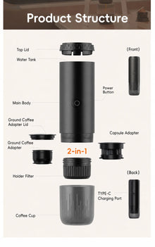 Portable Espresso Coffee Machine 3-in-1 Capsule Coffee Maker for Car Home Camping - Compact Travel Espresso Machine