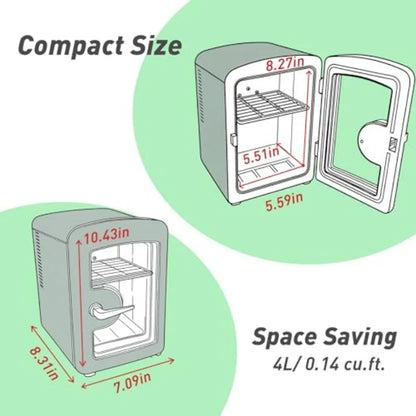 Mini Fridge, Skincare Fridge with Viewing Window, 4 L/6 Cans Compact Mini Makeup Fridge for Beauty and Beverages, Tiny Fridge f
