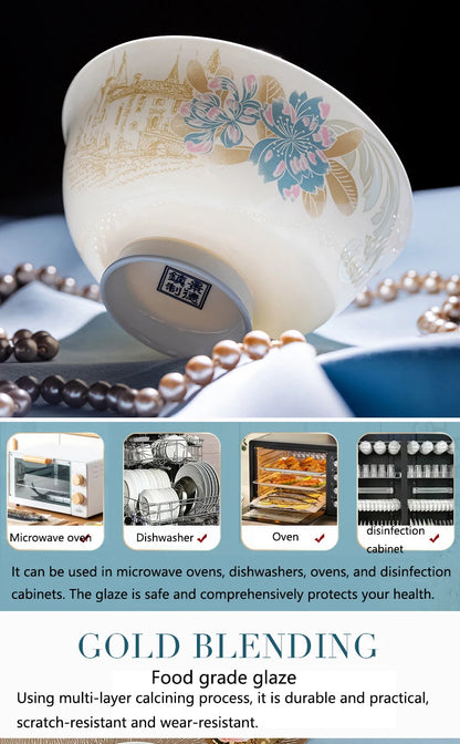 Bone china food utensils marble dinner set luxury dinnerware kitchen bowl plates dinner sets table set ceramic vintage