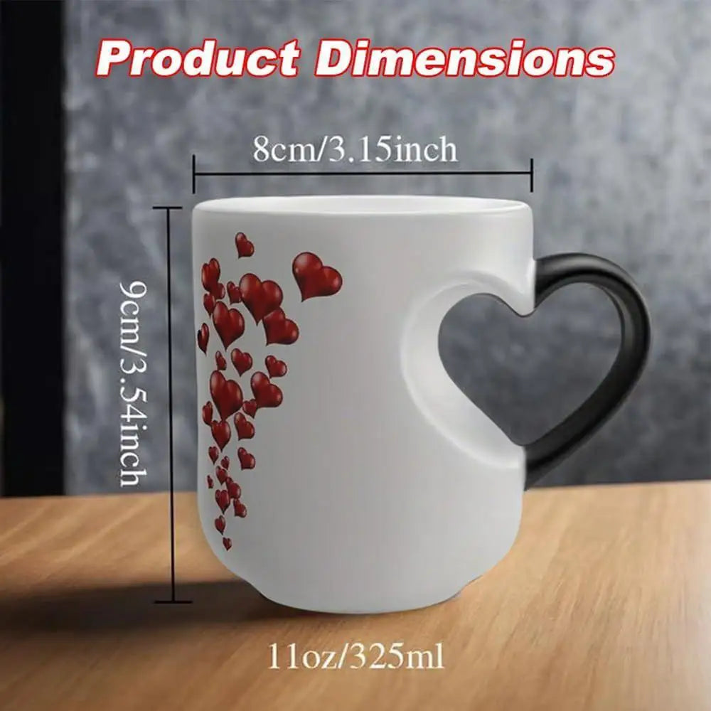 Heat Sensitive Color Changing Magic Mug with Romantic Heart Handle Cute Gift for Birthday Anniversary Valentine's Day Coffee Cup