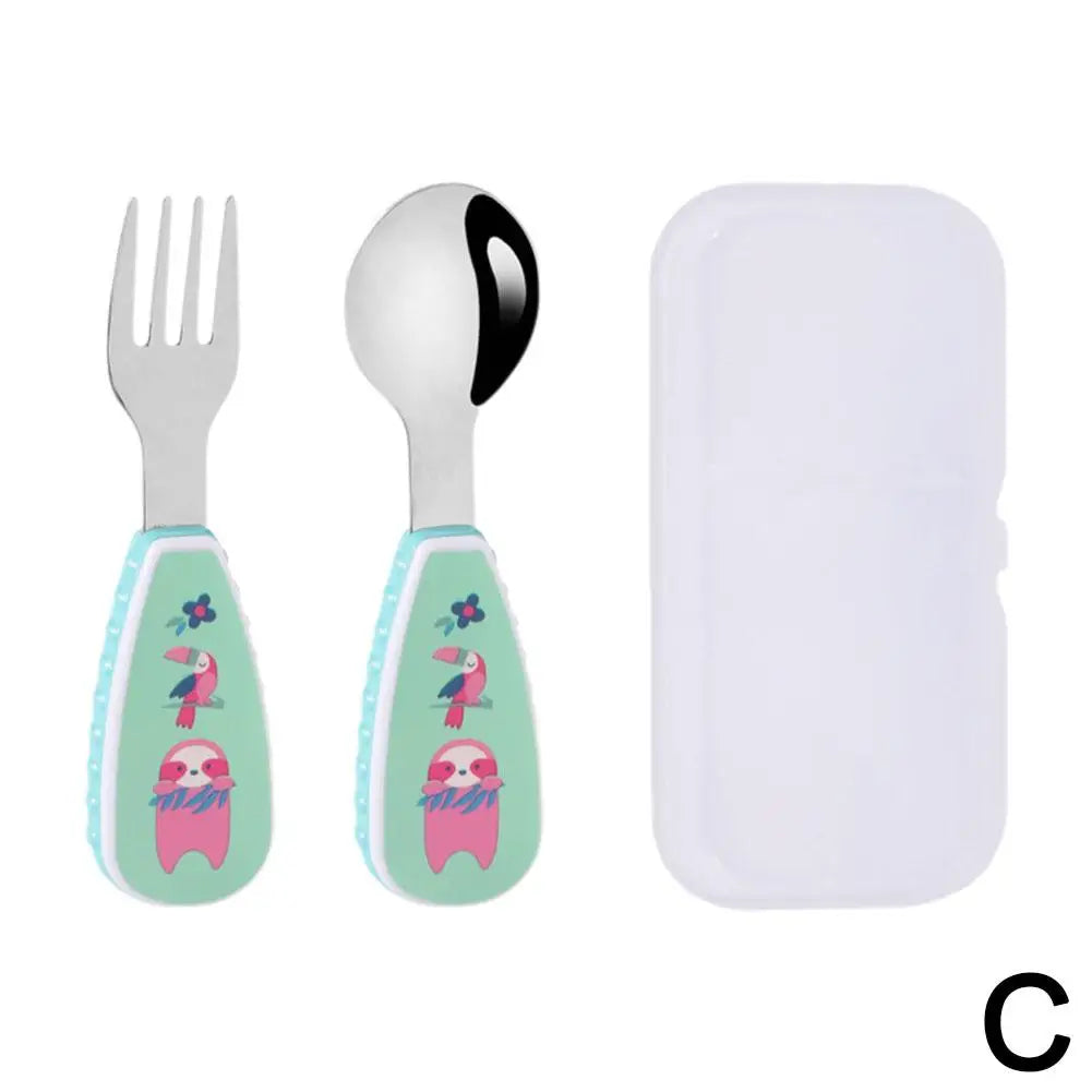 2Pcs Toddler Utensils Cute Toddler Feeding Spoon And Fork Set 304 Steel Cartoon Spoon And Fork Set