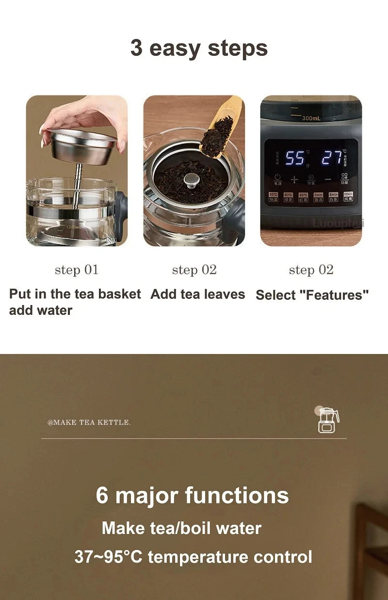 1.3L Electric Kettle With Filter Smart Health Pot Office Temperature Control Glass Flower Teapot Home Tea Maker Auto Thermos