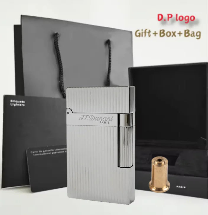 Brass Vertical Pattern Gas Lighter, Ping Sound Soft Flame Refillable Butane Vintage Lighter for Men Cigarette Cigar