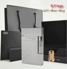 Brass Vertical Pattern Gas Lighter, Ping Sound Soft Flame Refillable Butane Vintage Lighter for Men Cigarette Cigar