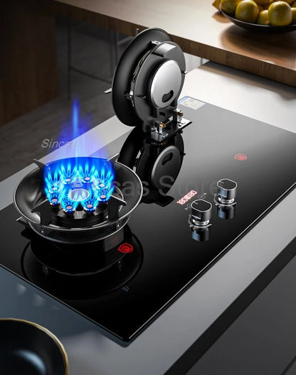 Two-burner Gas Stove Desktop Fierce Fire Kitchen Gas Stove Dual Stove Embedded Nature Gas/LPG Timing Stove Dual-Use Gas Cooker
