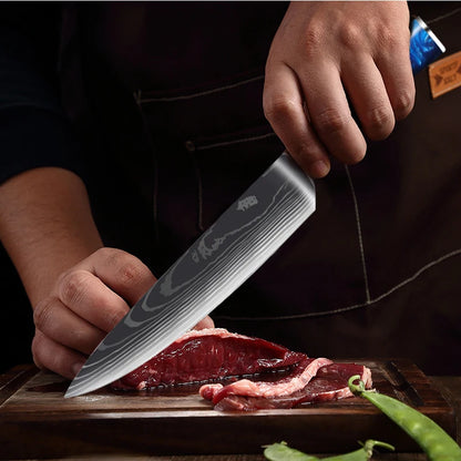 Japanese Santoku Knife 10pcs Damascus Pattern Knives Set Chef's Knife Boning Knife Meat Cleaver Vegetable Slicing Knives