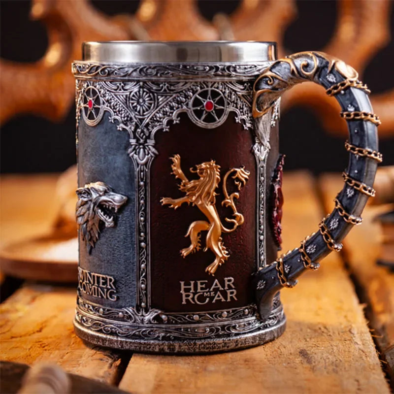 3D Beer Mugs Coffee Cups Gothic Goblet Iron Tankard Stainless Steel Resin Wine Glass Mug 600ML Skull Father's Day Gift 1 pcs