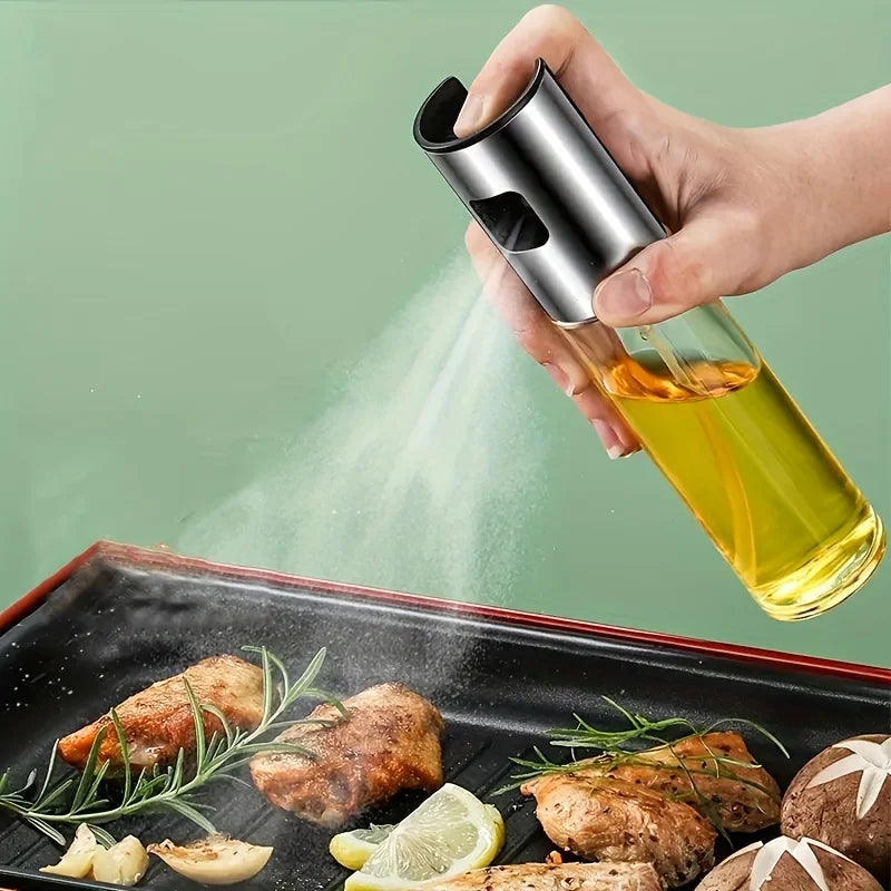 Oil Spray 100ml-Stainless Steel and Glass, Drop Resistant, Oil Dispenser with Accessories, Salad, Vinegar-Air Fryer