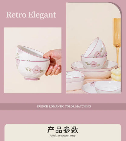 Flower, Underglaze Color, Ceramic Tableware, Bowl and Plate Combination