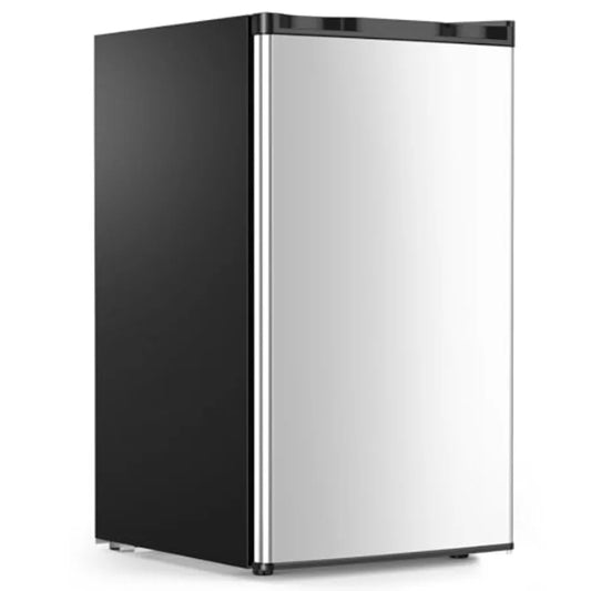 Dorm fridge with freezer: 3.2 cu.ft silver compact refrigerator for bedroom, office, kitchen, dorm; reversible door, adjustable
