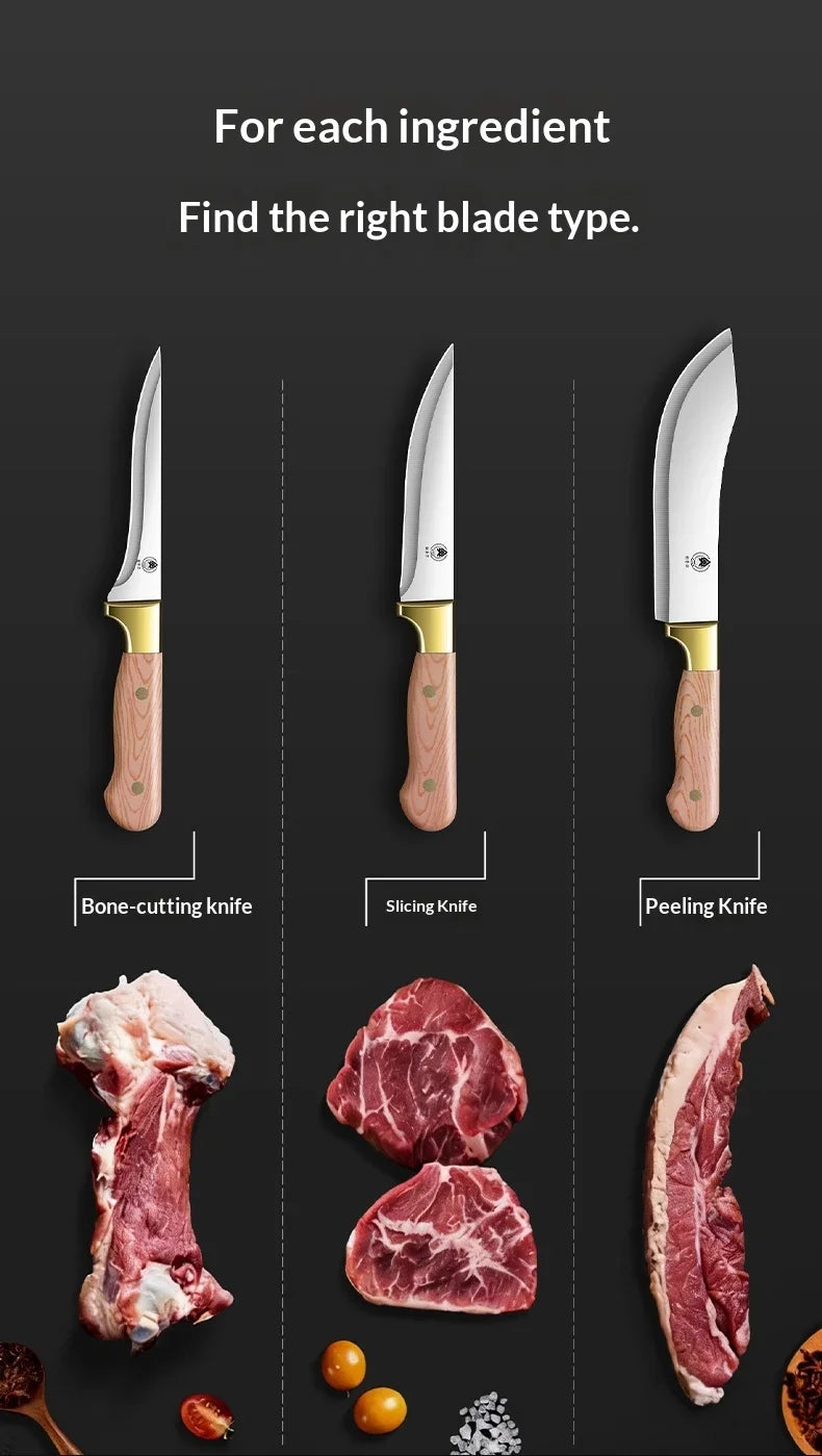 Professional threepiece butcher knife set Kitchen knives for beef pork and lamb with deboning cutting and multipurpose functions