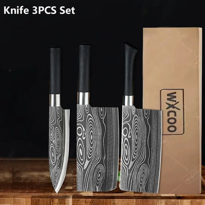 WXCOO Stainless Steel Durable Chef Knife Set Meat Cleaver Fruit Slicing Handmade Forged Kitchen Knife Butcher Knife Scissor