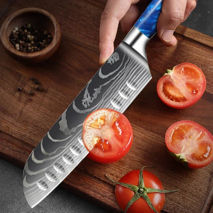 Damascus Pattern Knives Set Stainless Steel Chef Knife Japanese Santoku Knife Boning Knife Meat Cleaver Household Bread Knives