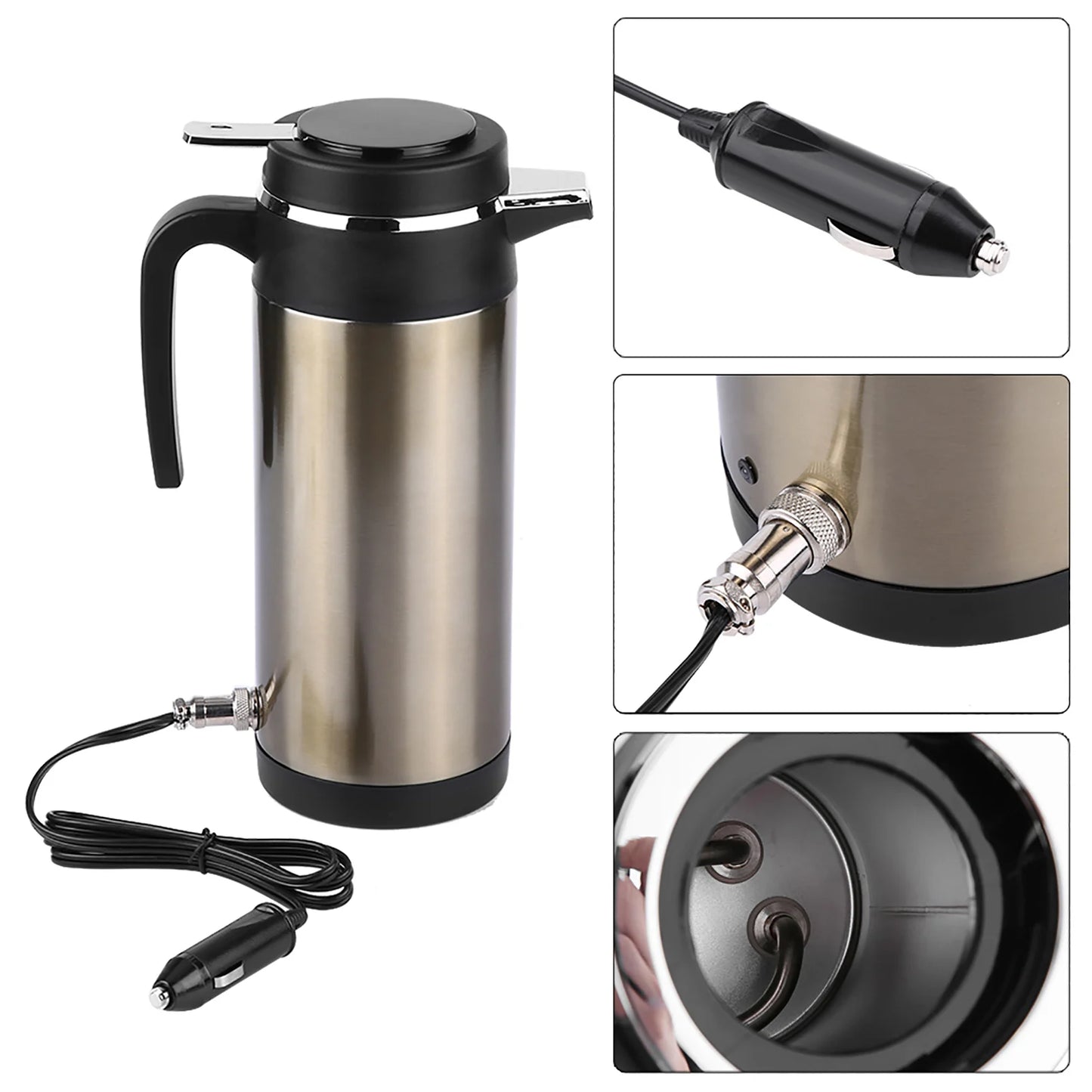 1000ML 12V/24V Stainless Steel Electric in Car Kettle Travel Thermoses Heating Water Bottle Electric in car Kettle in car Kettle