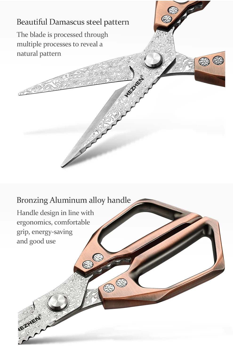 HEZHEN 110 Layers Damascus Steel Kitchen Scissors Walnut Powerful Multifunctional Crack Walnuts Open Beer Bottle