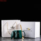 400ml New Product European Style Light Luxury Gold-painted Ceramic Coffee Mug with Lid Spoon Water Cup Cartoon Mug