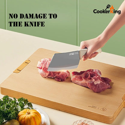 COOKER KING 3 Sizes Standable Cutting Board Moso Bamboo Chopping Board with Sharpening Stone Preparation Board Cost-effective