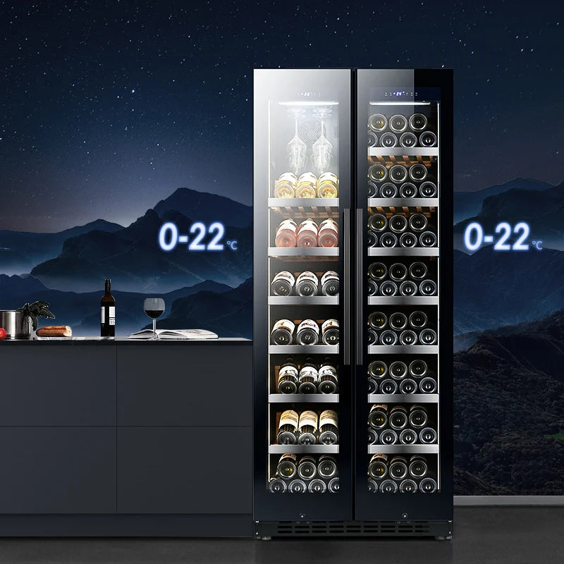 Home Kitchen Wine and Beverage Refrigerator Double Door Cooler Dual Zone Temperature 16 Shelves