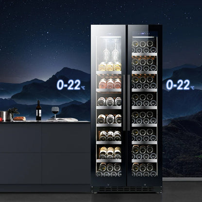 Home Kitchen Wine and Beverage Refrigerator Double Door Cooler Dual Zone Temperature 16 Shelves