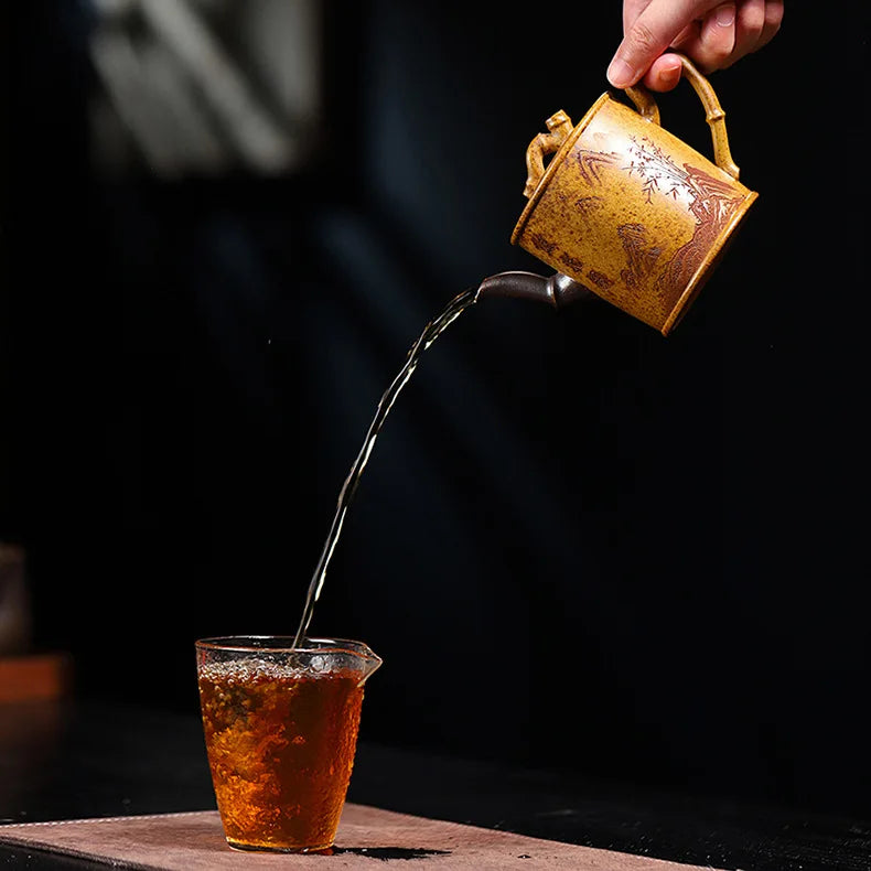 320ml Exquisite Yixing Purple Clay Teapots Handmade Bamboo Section Pot Raw Ore Section Mud Kettle Chinese Zisha Tea Set Gifts