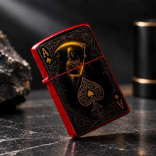 Retro Grim Reaper Ace Of Spades Themed Lighter, Exquisite Gold Foil Engraved Art Stylish Accessory, Portable Versatile Daily Use Ignition Tool, Unique Creative Present For Party Travel Gatherings All Scenarios A Humorous And