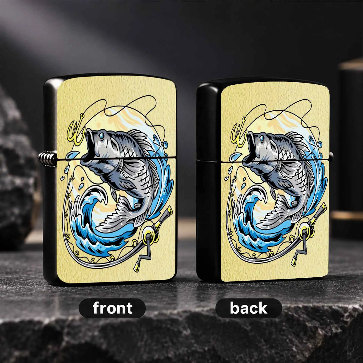 Creative Leaping Bass Fishing Themed Portable Lighter Gear Trendy Stylish Accessory For Angling Enthusiasts Daily Carry Practical Item For Outdoor Travel Birthday Gift And Souvenir Multi-Scenario Adapted Durable Exquisi A Hum