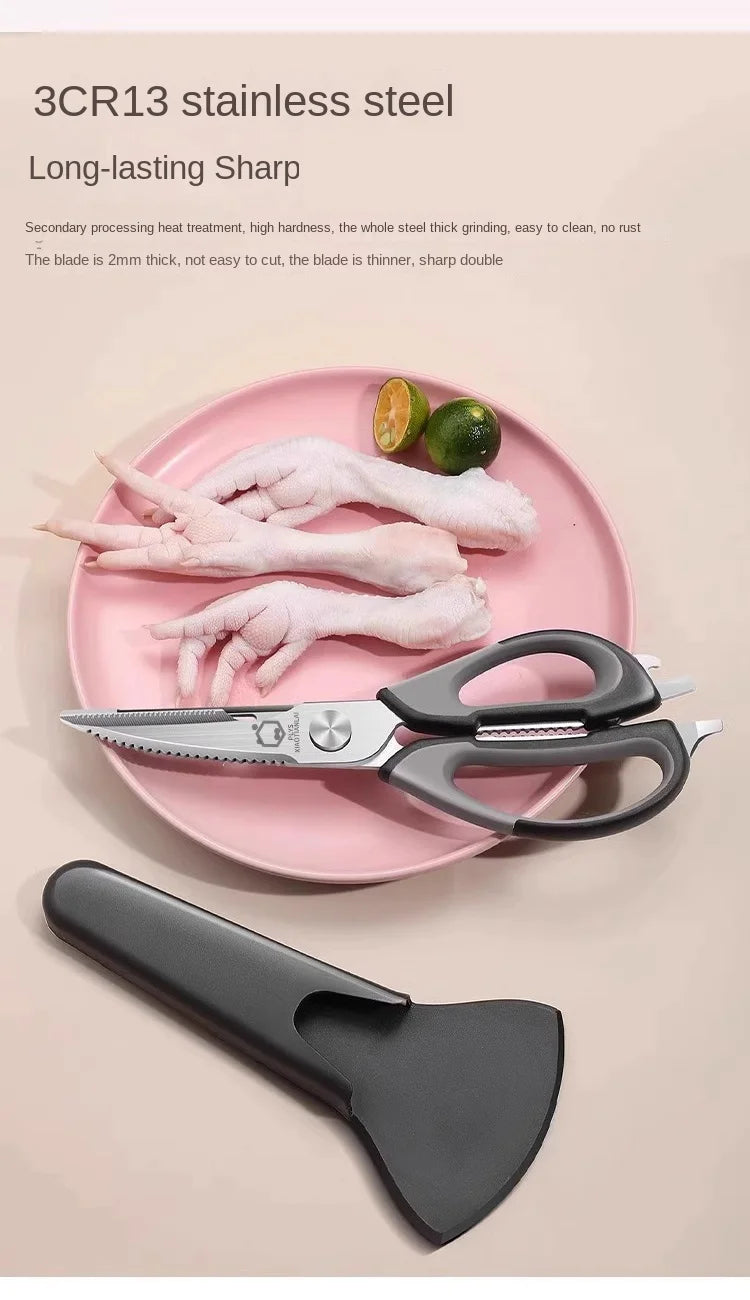 All-Powerful Kitchen Scissors 5-in-1 Multi-Tool: Cuts Bones Opens Bottles Cracks Nuts Stainless Steel Heavy Duty Shears for Home