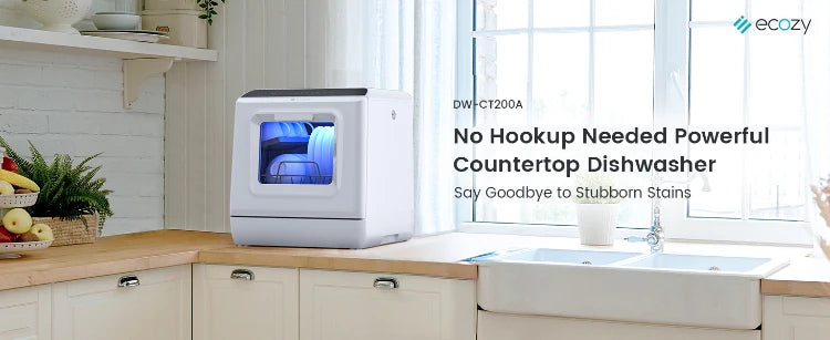 Ecozy Portable Countertop Mini Dishwasher with 5L Water Tank 6 Washing Programs Air Drying Function