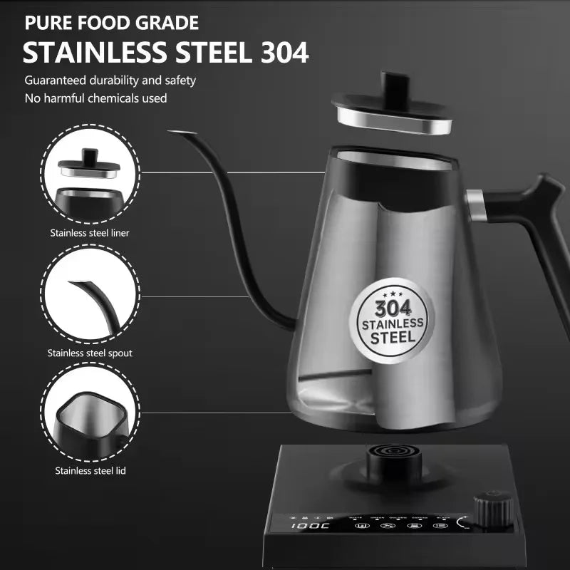 110V 220V 1000W Premium Stainless Steel Ultra-Fast Hot Water Boiler 40-100℃ 600ML Electric Gooseneck Pour Over Coffee Kettle