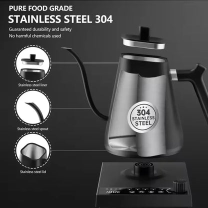 110V 220V 1000W Premium Stainless Steel Ultra-Fast Hot Water Boiler 40-100℃ 600ML Electric Gooseneck Pour Over Coffee Kettle