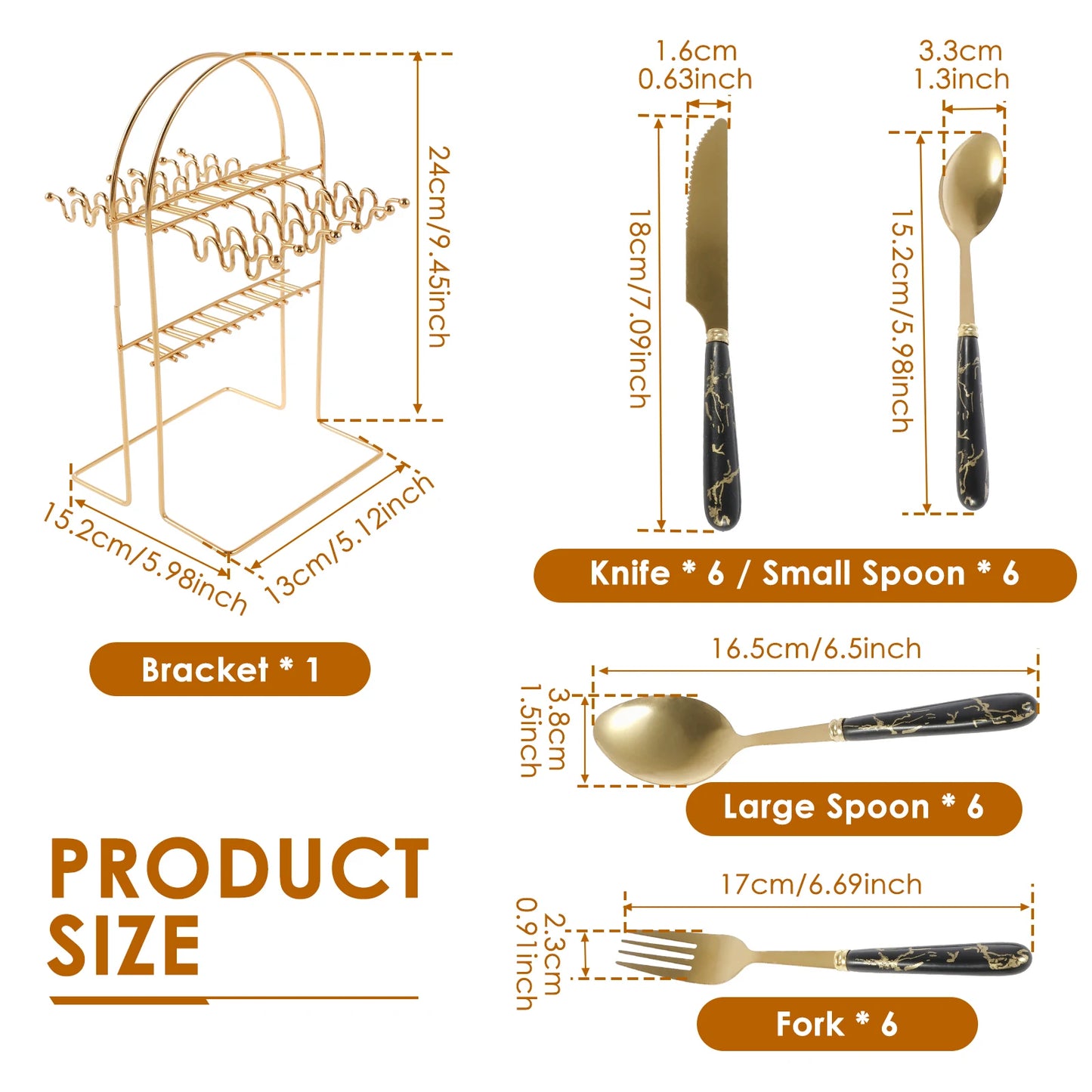 24Pcs Tableware Set with Holder Stainless Steel Cutlery Set Service for 6 Utensils Set Mirror Polished Forks Knives Spoon Set