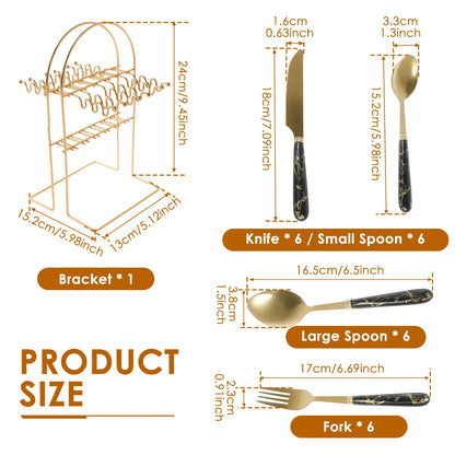 24Pcs Tableware Set with Holder Stainless Steel Cutlery Set Service for 6 Utensils Set Mirror Polished Forks Knives Spoon Set
