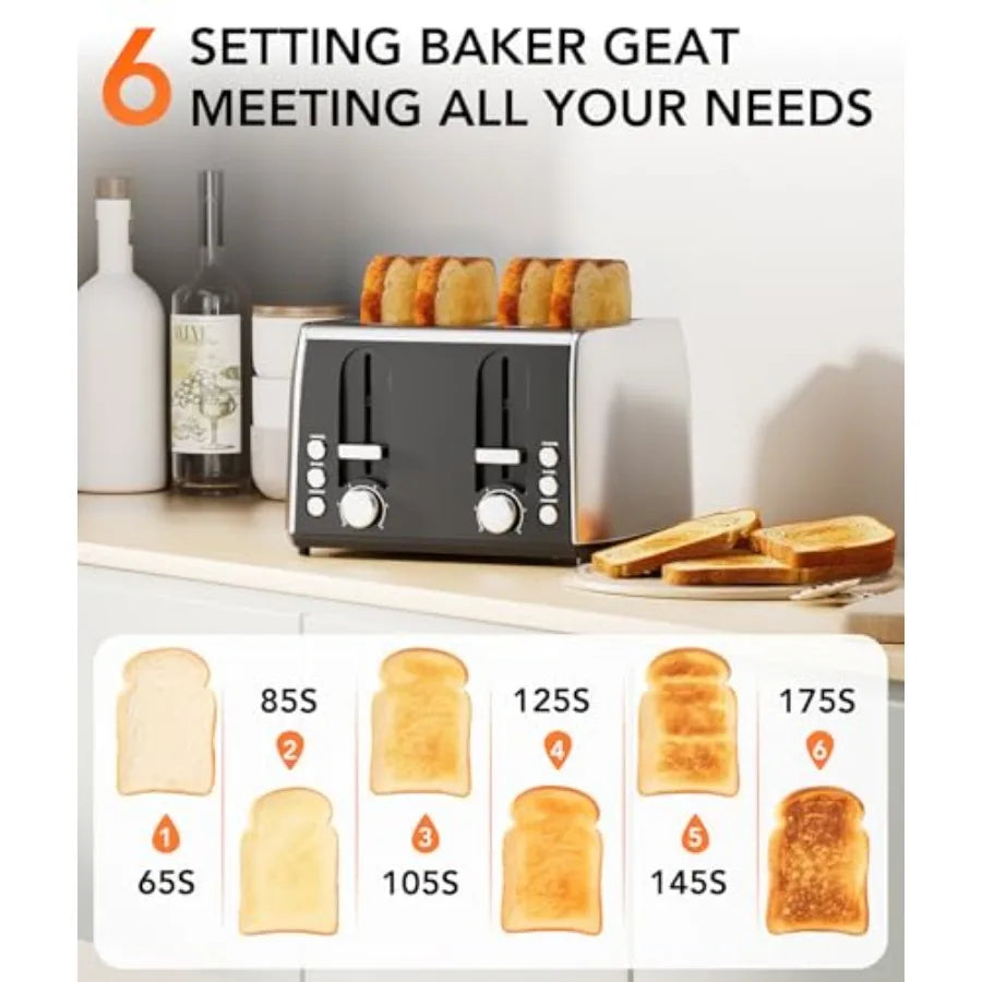 4 Slice Retro Stainless Steel Toaster with Extra Wide Slots 6 Shade Settings Toast Boost Cancel Button Perfect for Waffles Bage