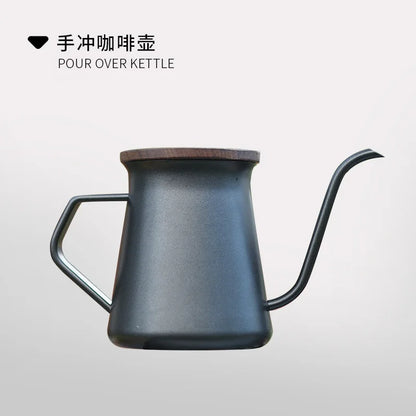 304 Fine Mouth Stainless Steel Coffee Hand Brewer, Western Style Coffee Pot, Home Coffee Utensils with Lid,Office Tea Maker