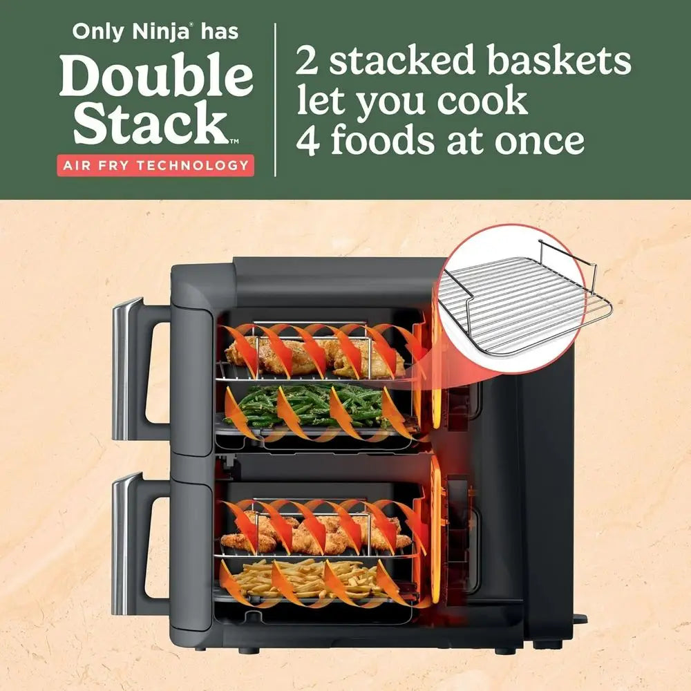 DoubleStack XL 2-Basket Air Fryer, 10 QT, 4 Foods at Once, Compact, 4-in-1, Smart Start & Match Cook, Air Fry, Broil, Bake, Easy