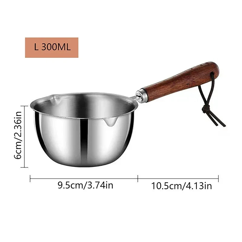 Milk Pot Stainless Steel Hot Oil Pan 150/300ML Hot Sauce Small Pot Cooking Butter Melting Pot Versatile Flat Bottomed Oil Pan