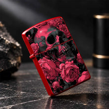 Vibrant Rose Red Skull Rose Pattern Lighter, Punk Aesthetic Solid Durable Housing PORTABLE Lighter for Outdoor Camping Daily Use, Creative Exquisite Practical Gift for Smokers Friends Halloween Gothic A Fun and Humorous Light