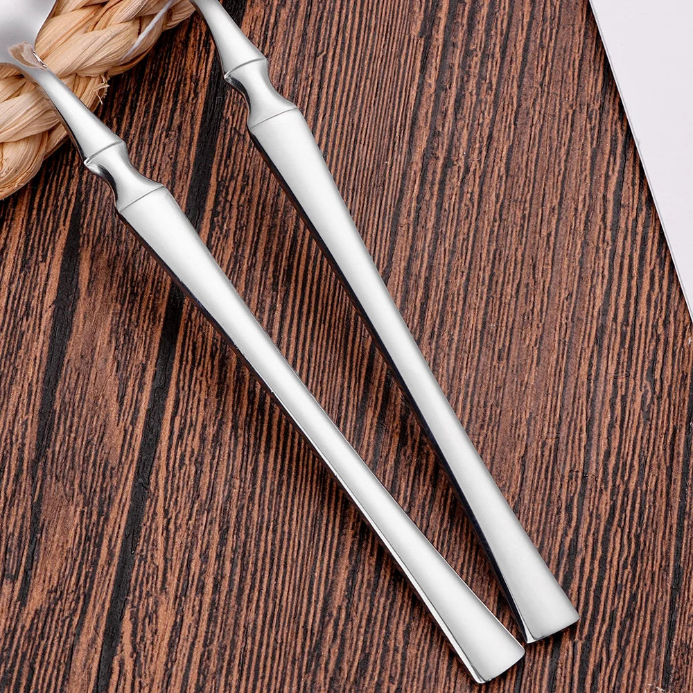 6/24/30Pcs Thin Cutlery Stainless Steel Sliver Tableware Western Dinner Set Solid Color Knife Fork Spoon Mirror Kitchen Utensils