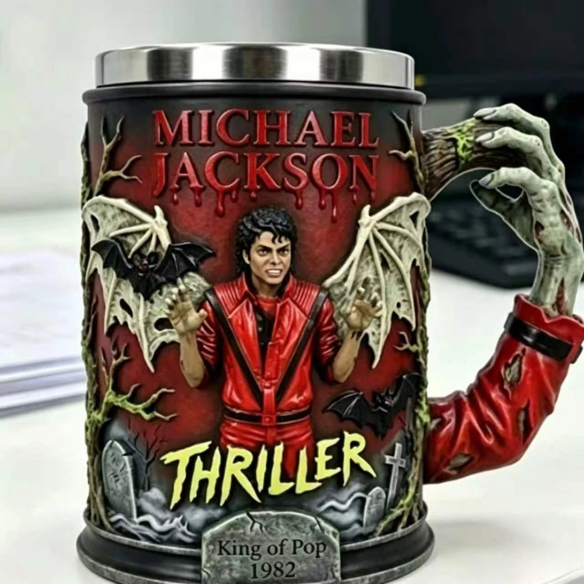 300ml Michael Jackson Beer Mug 304 Stainless Steel Liner Premium Resin Exterior Cup