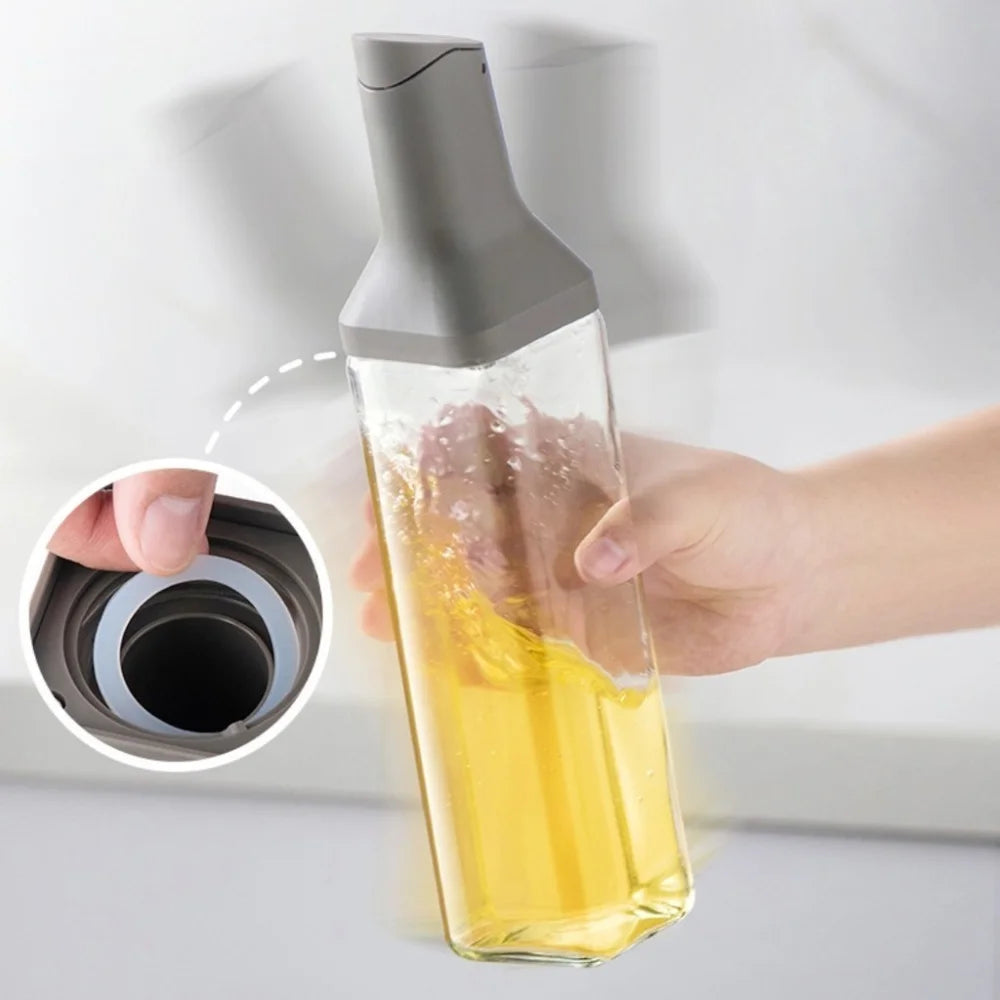500ml Glass Oil Bottle Opening And Closing Olive Oil Condiment Container Household Kitchen Square Leak-Proof Dispenser Bottle