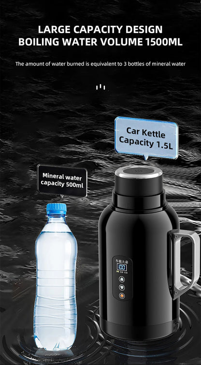 12V/24V Universal Car Kettle 1300ML/1500ML Large Capacity Smart Electric Water Heater LCD Display Temperature Control Stainless