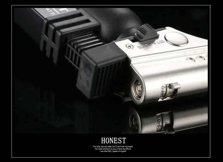 HONEST Creative Double Flame Welding Gun Gas Lighter Safety Lock Switch Jet Fire Open Fire Switching BBQ Kitchen Cigar Lighters