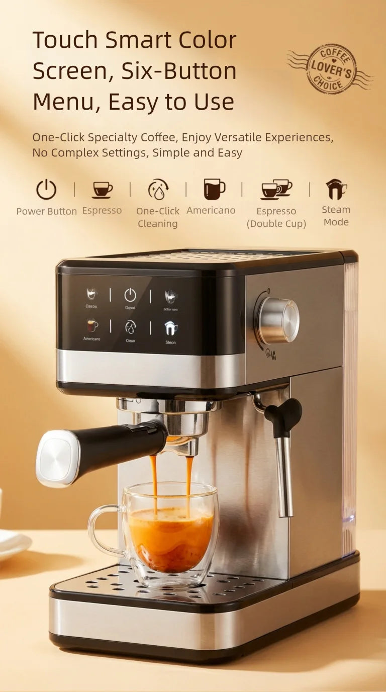 20Bar Semi-Automatic Espresso Machine with Steam Milk Frother - Compact for Home Use, Smart Temperature Control, Home Coffee Mak
