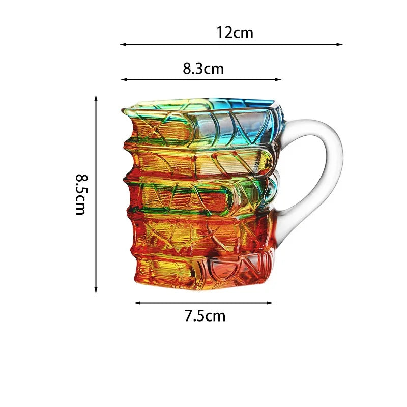 JUSTINLAU Irregular Painted Book Mug Coffee Cup High Borosilicate Glass Drinking Cup with Handle Book Cup Beer Mug Breakfast Cup